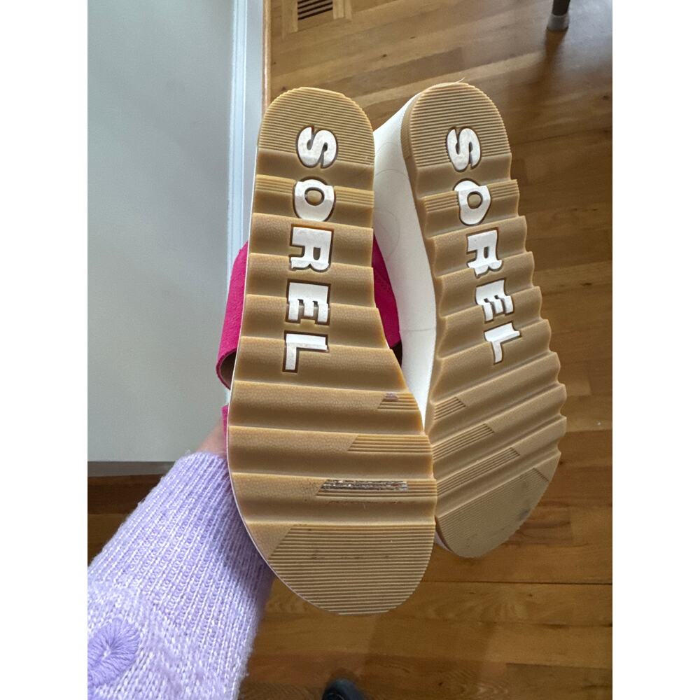 Sorel Women's Fuchsia Fizz Leather Cameron Flatform Mule Wedge Sandals Size 8 - Picture 4 of 7